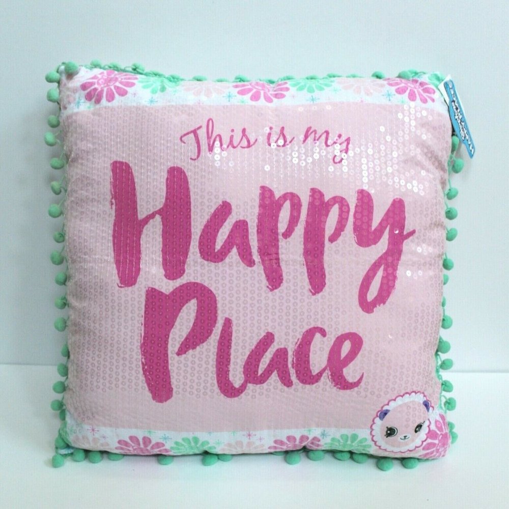 Shopkins Happy Places Sequins Pompom Trim Pillow Pink